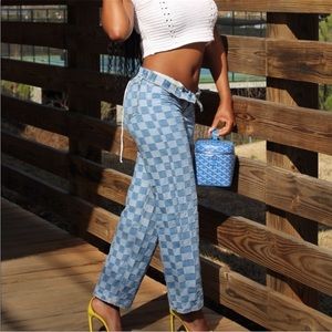 Fashion Nova Denim Checkerboard Jeans Size 15 Women
